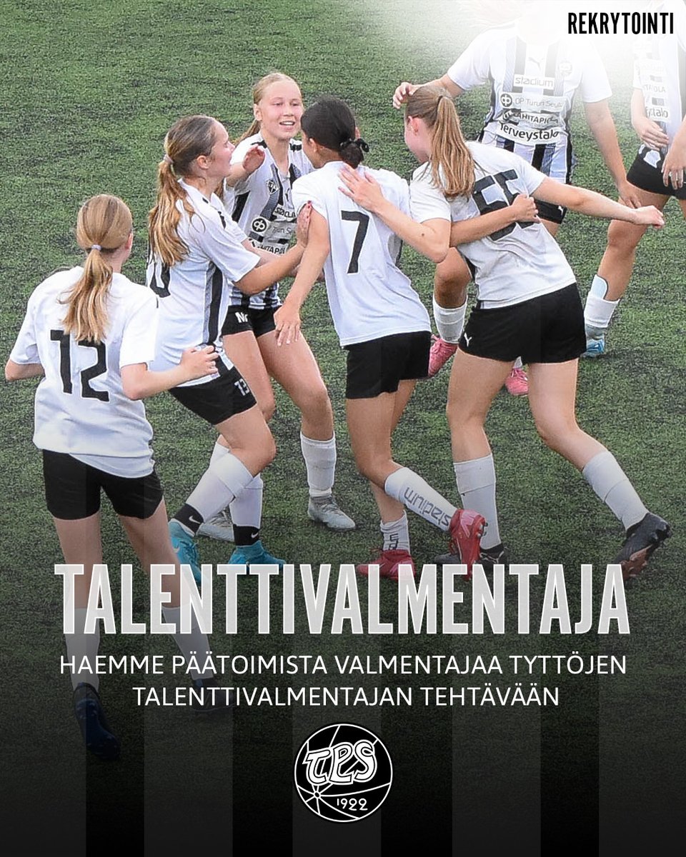Haemme päätoimista valmentajaa tyttöjen talenttivalmentajan tehtävään. Haluatko mukaan tekemään Turun perinteikkäimmän jalkapalloseuran tätä päivää ja tulevaisuutta?

Lue uutinen: fc.tps.fi/uutiset/tps-ha…

#rekry #rekrytointi #jalkapallovalmentaja