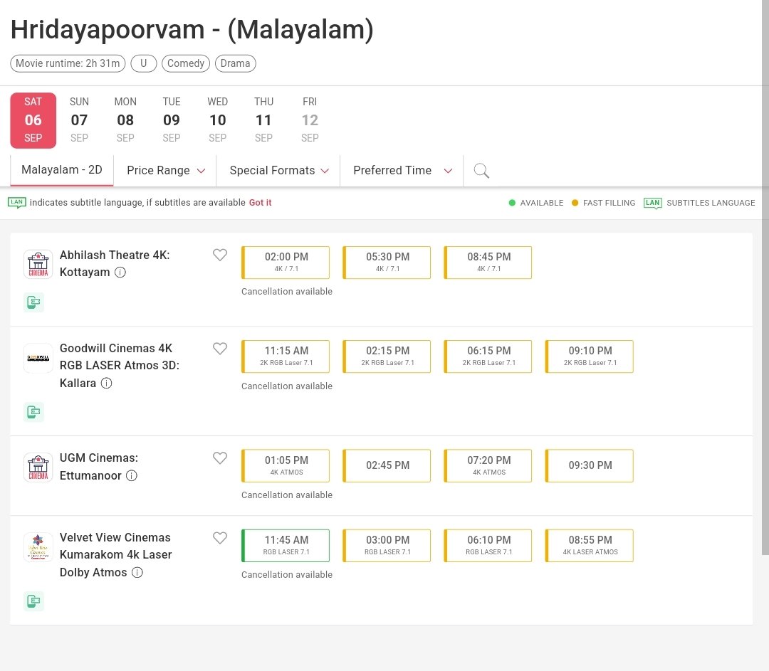 14/15 Fast Filling Shows at Kottayam for #Hridayapoorvam  💥⚡

#Mohanlal