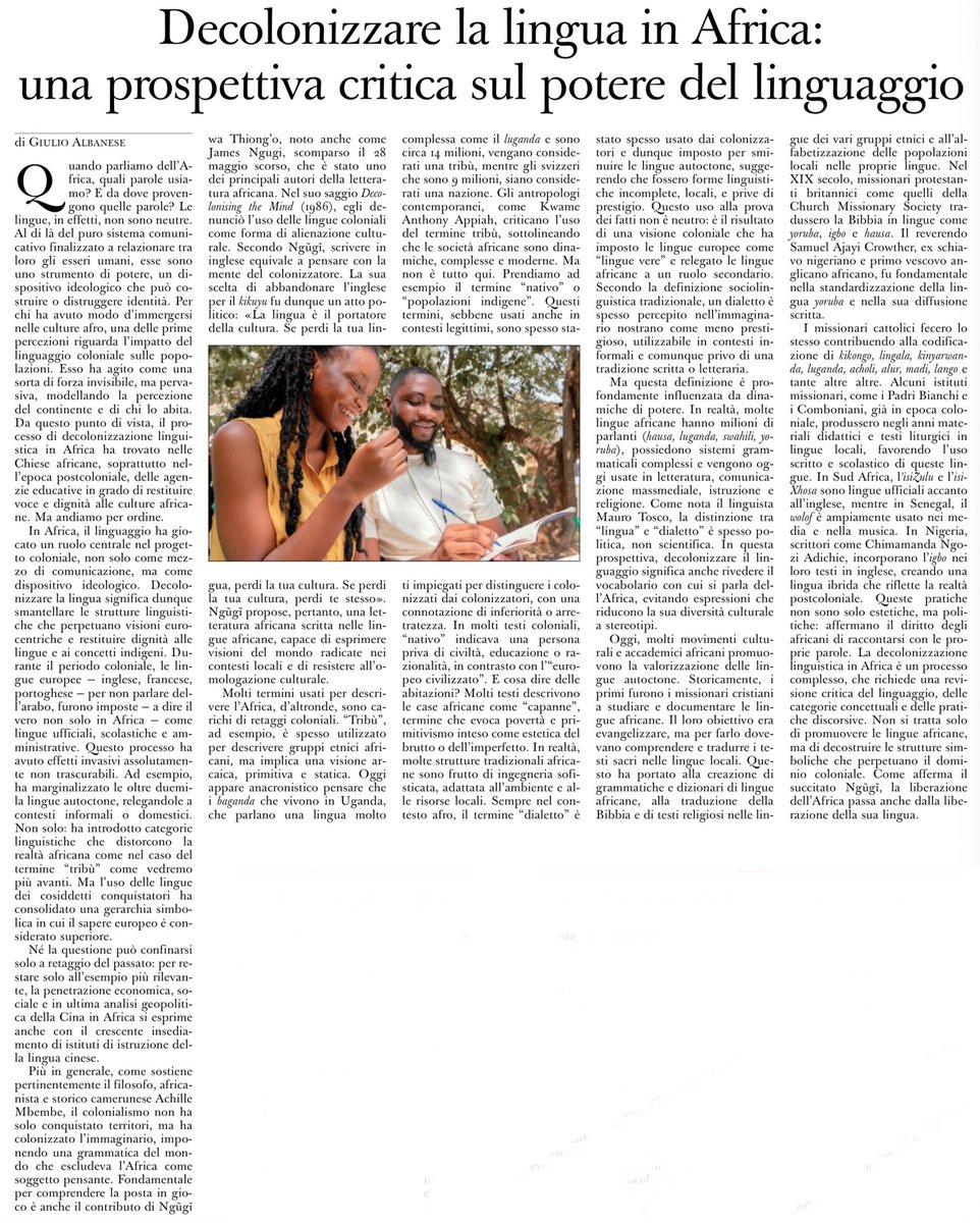 Franco Maria Fontana (@francofontana43) on Twitter photo Decolonizzare la lingua d’Africa: una prospettiva critica sul,potere del linguaggio
L’intervento di Giulio Albanese, missionario comboniano e giornalista
<a href="/oss_romano/">L'Osservatore Romano</a> Decolonizzare la lingua d’Africa: una prospettiva critica sul,potere del linguaggio
L’intervento di Giulio Albanese, missionario comboniano e giornalista
<a href="/oss_romano/">L'Osservatore Romano</a>