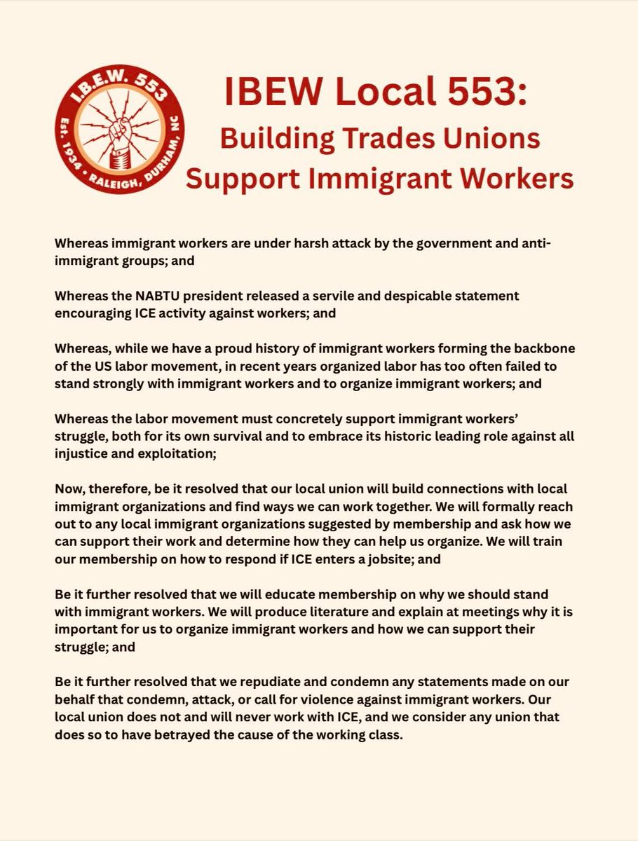 authcom19's tweet image. The way I see it there are 3 important  initial components for unions to build solidarity with the immigrant struggle: build ties with local immigrant orgs, train members to stand up to ICE, educate membership

Important to make resolutions concrete and specific like this
