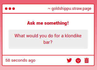 goldshippu's tweet image. ㅤ
ㅤ
ㅤㅤ“ㅤi get the stupidest questions —
ㅤㅤbut probably some war crimes 𓈒ㅤ„
ㅤ
ㅤ