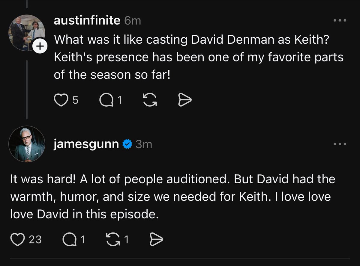 DCdaily's tweet image. James Gunn on casting David Denman as Keith: 

‘It was hard! A lot of people auditioned. But David had the warmth, humour, and size we needed for Keith. I love love love David in this episode’.
