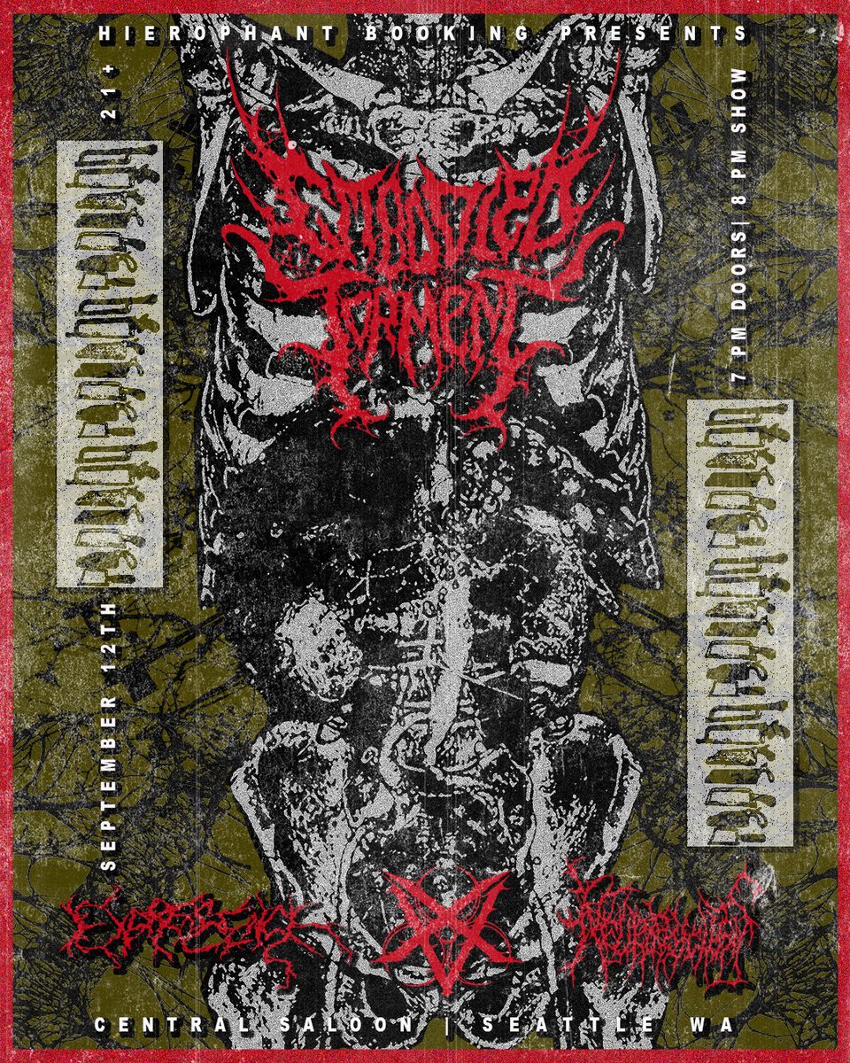 EmbodiedTorment's tweet photo. SEATTLE FRIDAY 9/12
PORTLAND SATURDAY 9/13

Two assaults side-by-side with the Black/Death force of VX. We will be joined also by Excrescence, Neuropsychosis, Hallucinator, Unspeakable Carnage.

We will debut two new songs from our forthcoming full-length album.

⚔️ WITNESS ⚔️ https://t.co/dxgq6DR1ca