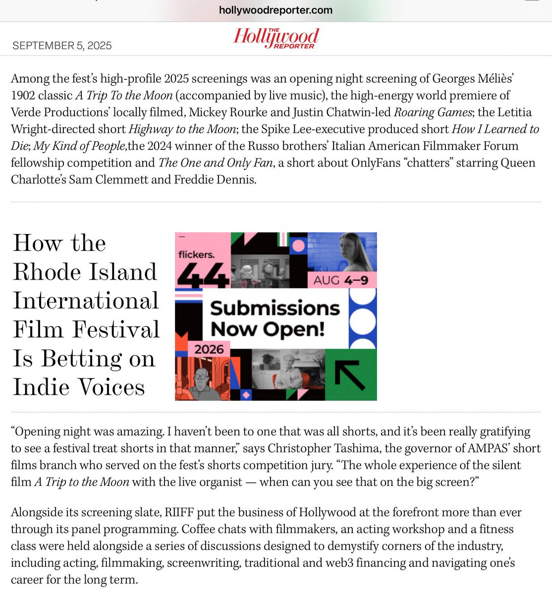 christashima's tweet image. Always nice to get quoted. Also nice if they’d get your name right. 
Last month, @RIFilmFest Jury duty. #RIIFF #shortfilms | @THR 🔗hollywoodreporter.com/movies/movie-n…