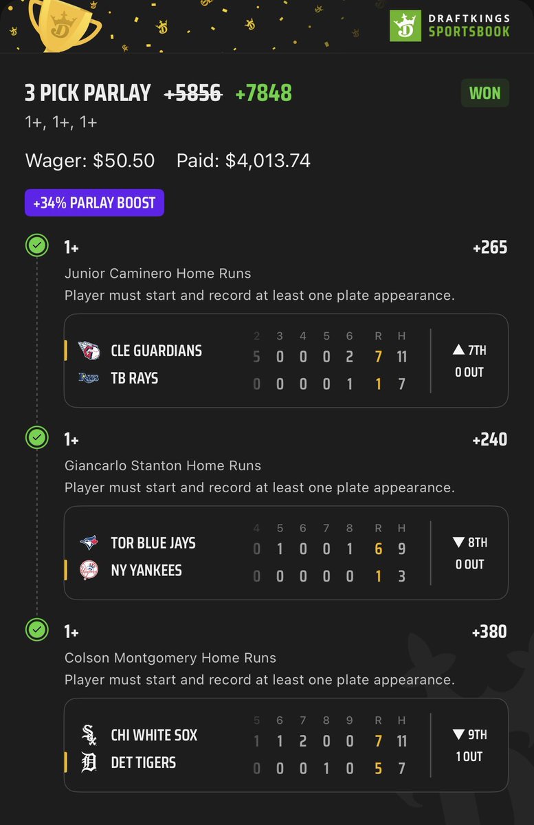 WeHitThose__9's tweet image. Jordan 🤷🏻‍♂️🤷🏻‍♂️

$50 —&amp;gt; $4,000 ✅✅✅✅

Up over +80U in just over 2 weeks.

Stop missing out and start cashing with us for only $14.99 with code ‘NFL’ at checkout.

whop.com/c/thecappersco…
