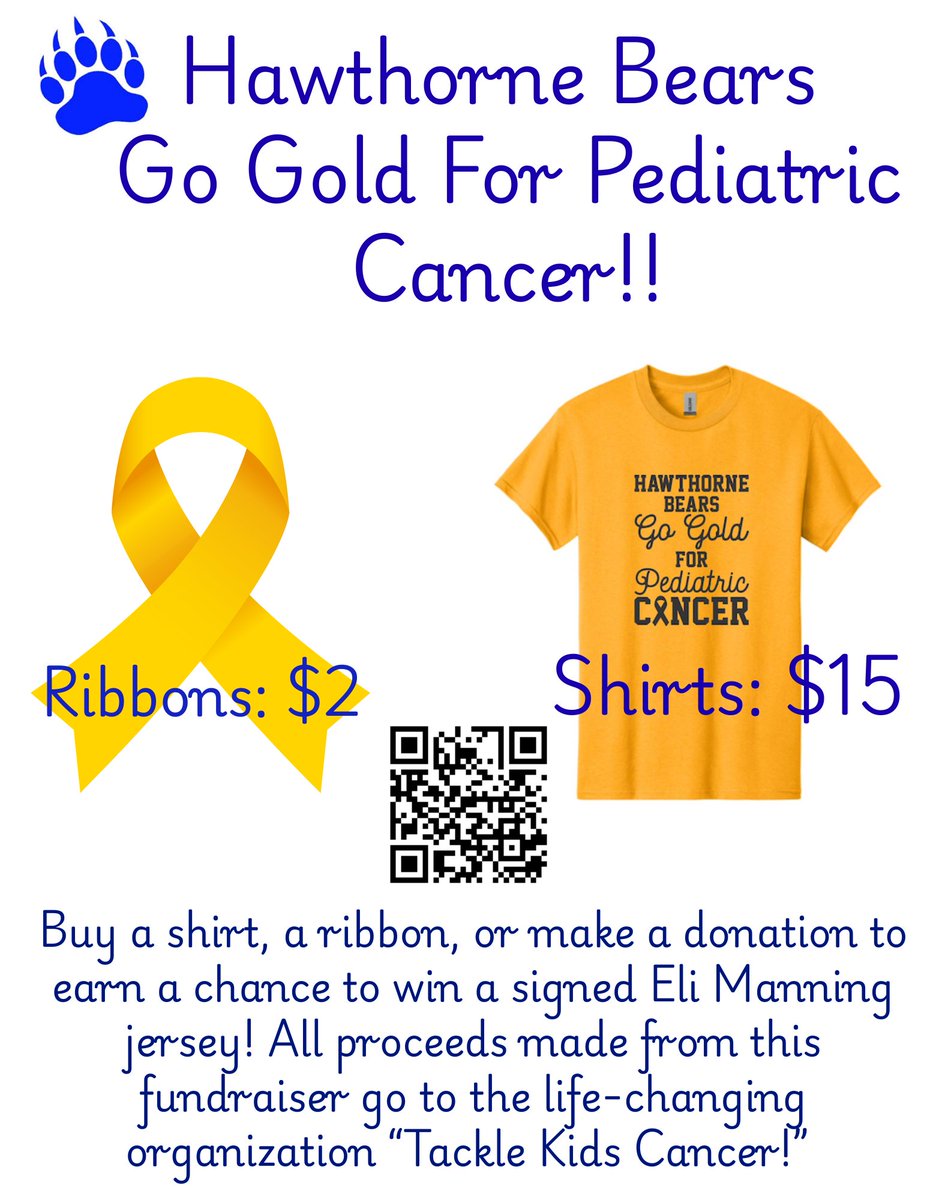 Join the Bears as we Go Gold to fight Pediatric Cancer! To order a shirt please see the QR Code.
🎗🐻#gogold #gobears #bleedblue