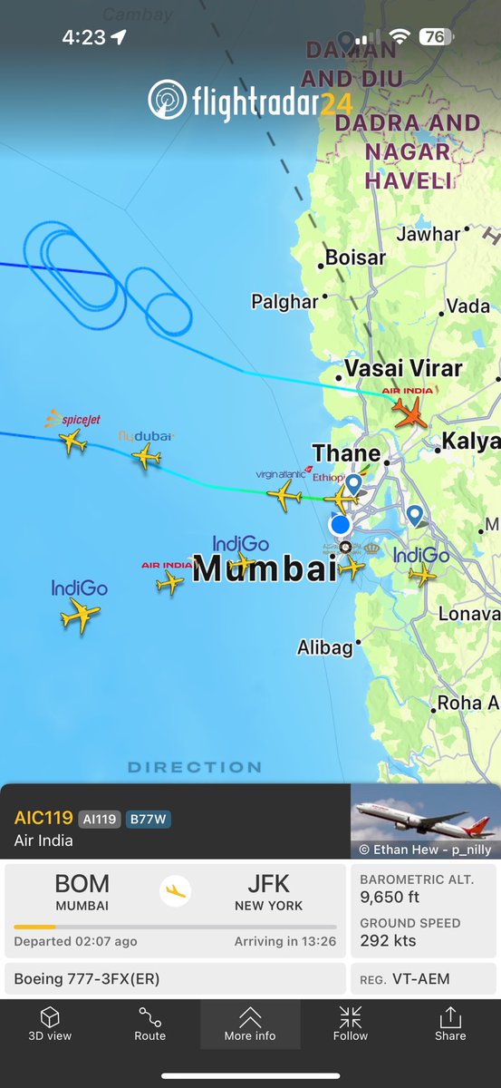 punitpix's tweet photo. @Mr_Jaypee Totally understand what you are going through! I started following this flight after observing its very odd nonstop circling near Mumbai before it landed back. Any idea what exactly happened? https://t.co/AO9miofdIg