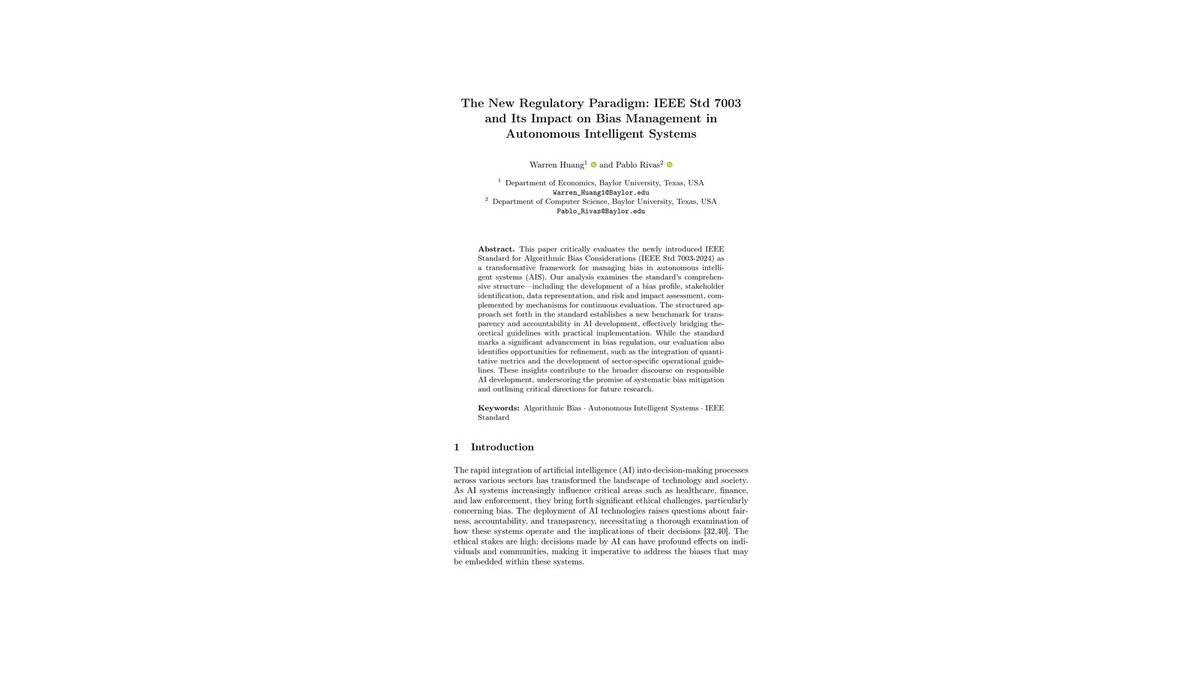 _rivas_ai's tweet image. 🚀 IEEE Std 7003‑2024 sets a new benchmark for bias transparency in AI! 🔍 We discuss its strengths and the need for quantitative metrics. 👉 Swipe for insights & tag your AI buddy. More details: lab.rivas.ai/?p=6993 #IEEE7003 #AlgorithmicBias #ResponsibleAI