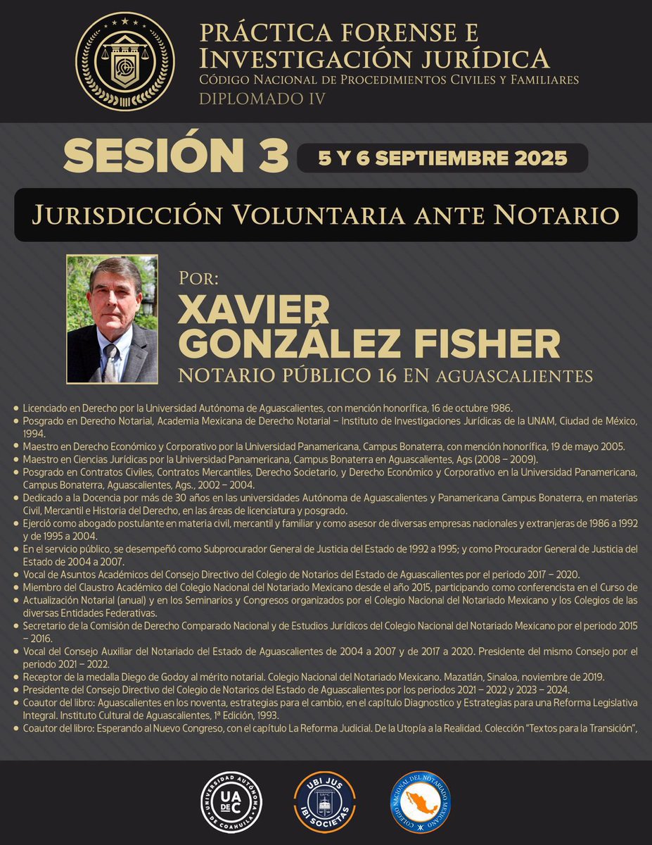 AlbertoCamposH's tweet photo. En el Diplomado IV “Práctica forense e investigación jurídica”, iniciamos el Módulo 3 “Jurisdicción voluntaria ante Notario”, con la participación del Notario Publico 16 de Aguascalientes, Xavier González Fisher. https://t.co/7WCAlTgmZV