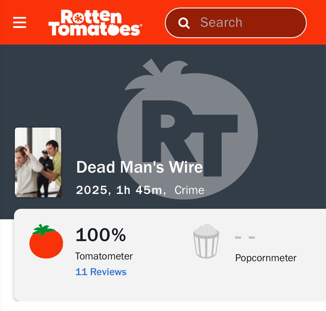 FilmUpdates's tweet photo. Gus Van Sant’s ‘DEAD MAN’S WIRE’ debuts at 100% on Rotten Tomatoes.

Starring Bill Skarsgård, Dacre Montgomery, Colman Domingo, Myha’la and Al Pacino. https://t.co/1b95ft7hGu