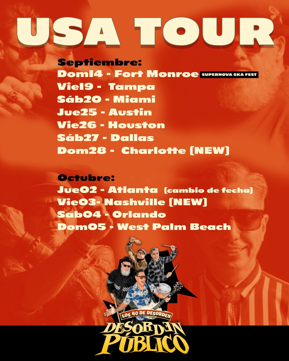 Este mes, Desorden inicia USA TOUR 2025, celebrando 40 años de carrera ininterrumpida. 

Entradas aquí: linktr.ee/DPTour
