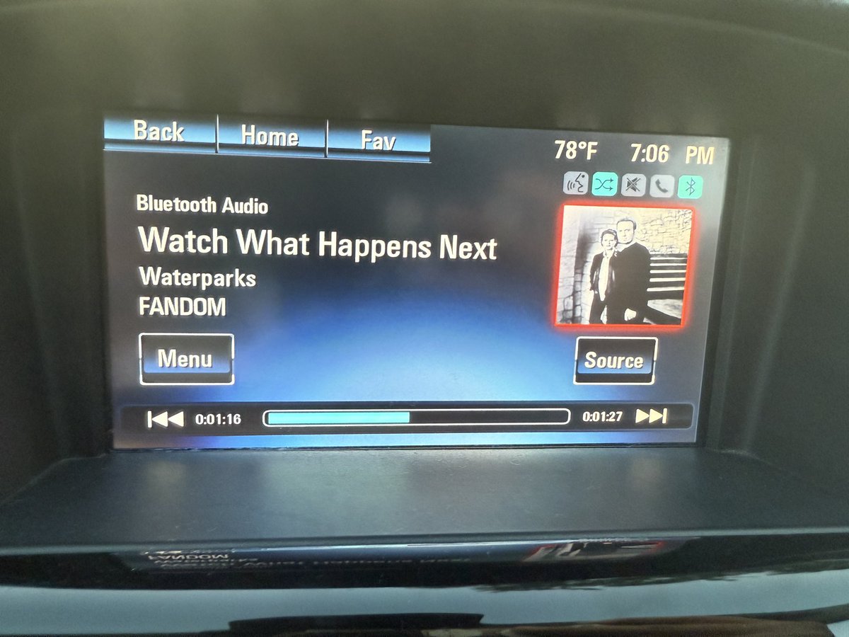 DocSquiggles's tweet image. My car is from 2014 and when I play music there’s a little picture that pops up just a generic one with the genre but when the artist is known it has their picture.  And I just notice this when I was listening to @waterparks who are these people