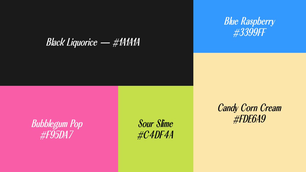 CreativeMarket's tweet photo. 🍬 Candy Store Chaos. Halloween, but playful. Bright + sugary shades for sweet designs! Save me for later #ColorPalettes https://t.co/KGH0kabaOg