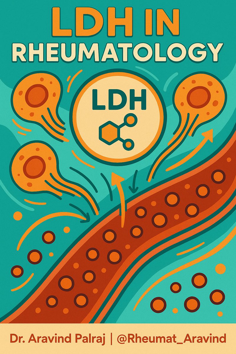 🧵 Lactate Dehydrogenase (LDH) in Rheumatology

A common enzyme test, but often overlooked.
LDH is a tissue damage marker with key roles in autoimmune disease.
Let’s decode its value 👇
1/
🔬 What is LDH?
•Enzyme in glycolysis (pyruvate ↔ lactate)
•Present in almost every