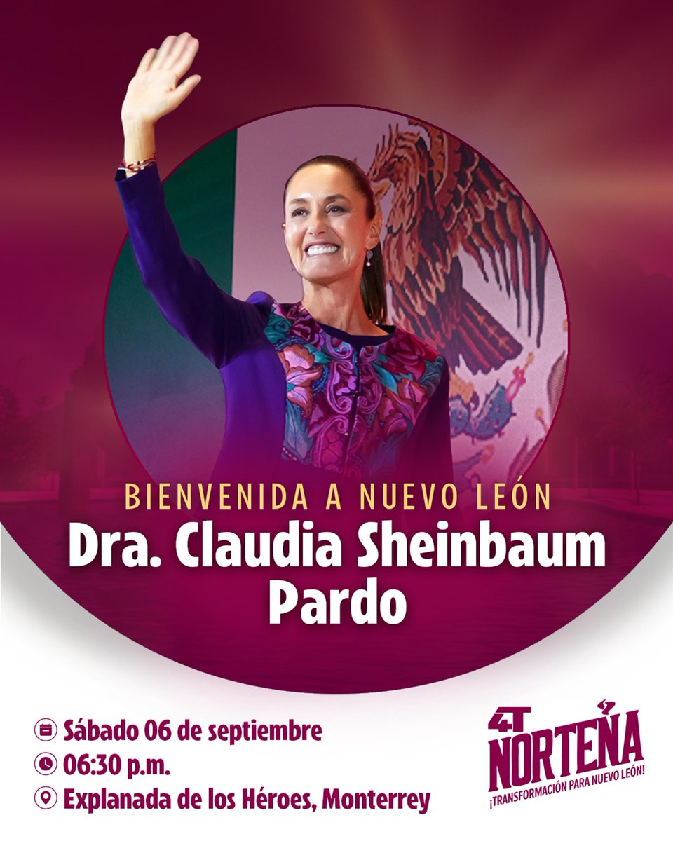 Bienvenida, Presidenta de la República, Dra. Claudia Sheinbaum Pardo. Con su liderazgo, México crece con justicia y la prosperidad se reparte con equidad. 🇲🇽✨

Usted es la Capitana que inspira y guía al gran equipo de la Transformación que SÍ avanza con fuerza, esperanza,