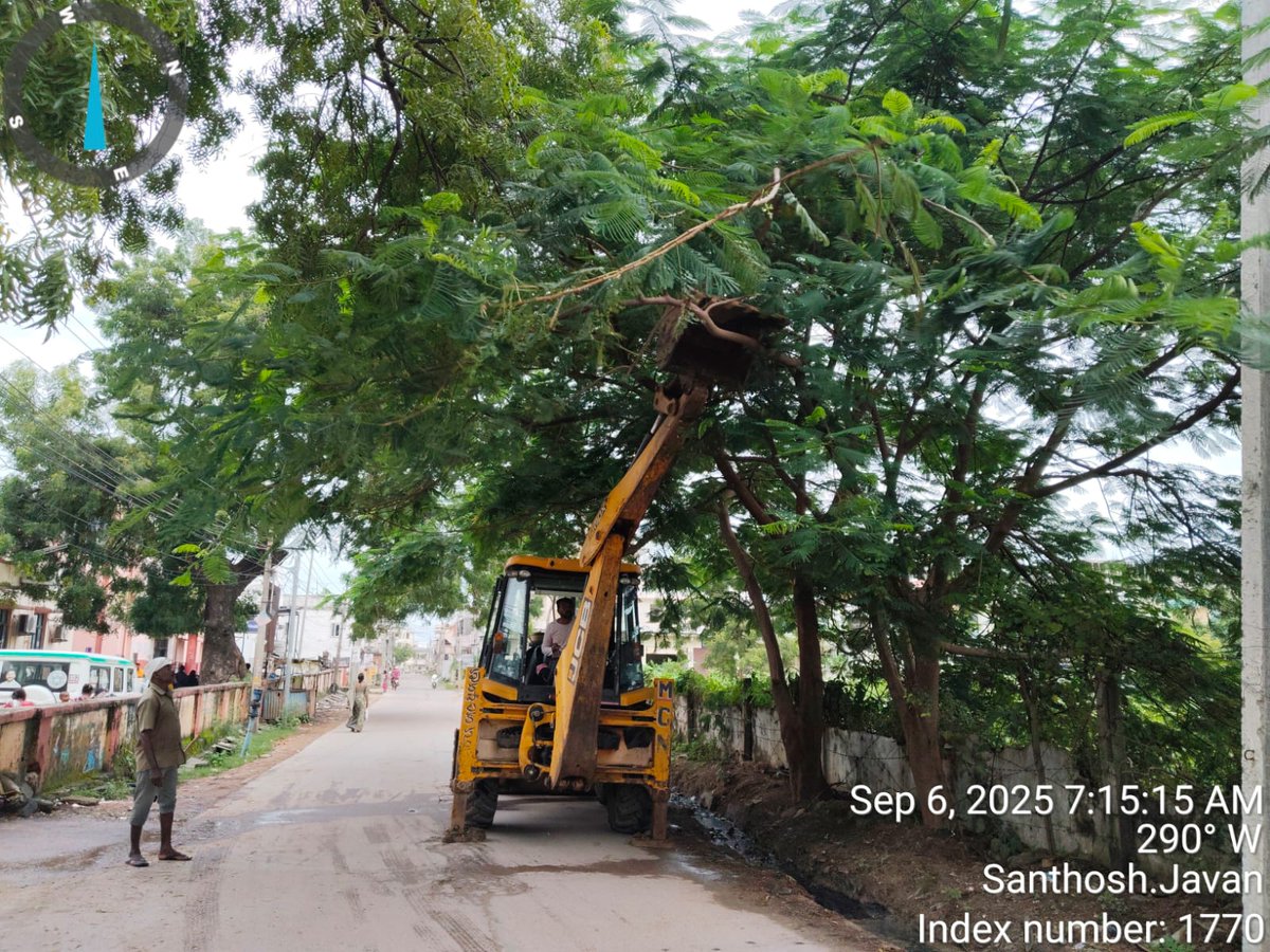 Removing of additional tree branches near area hospital Priyadarshini Nagar Road Nirmal Municipality