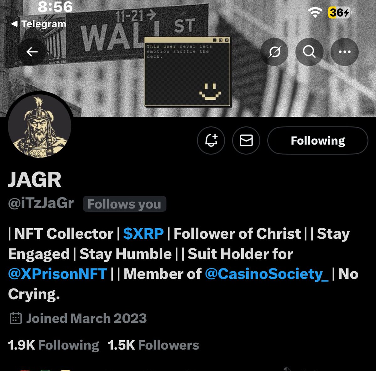 Just got done helping <a href="/iTzJaGr/">JAGR</a> with his X branding.

Some things to notate (you should do) if you’re repoing the Casino:

- Simplified bio with strong statements, adding in @ or $ to highlight in blue and keep attention

- Zoomed in PFP (torso up) so it’s recognizable instantly