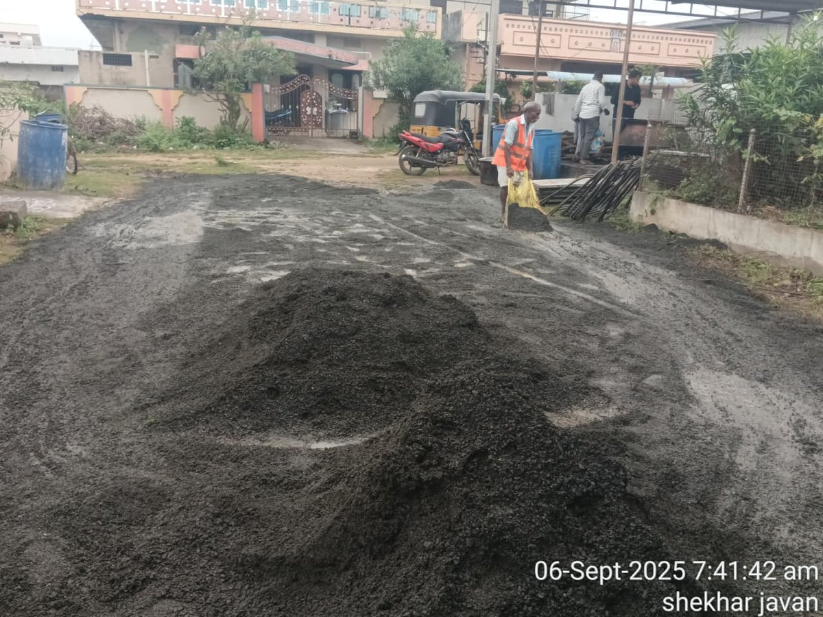 Restoration of damaged roads with cold mix asphalt in Adarsh Nagar Area  Nirmal Municipality
