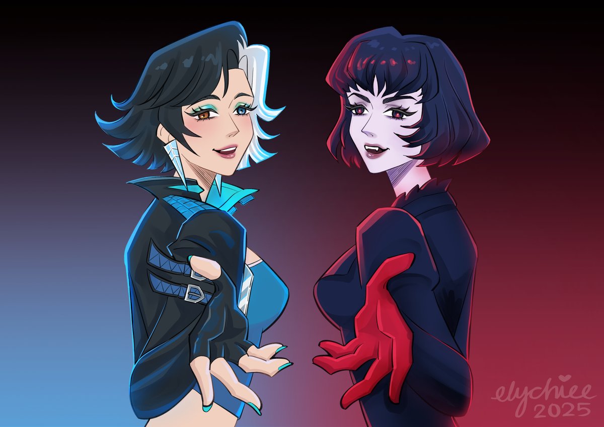 elychiee's tweet image. blue or red pill? 💙❤ #MarvelRivalsfanart #deadlockfanart #LunaSnow #Mina