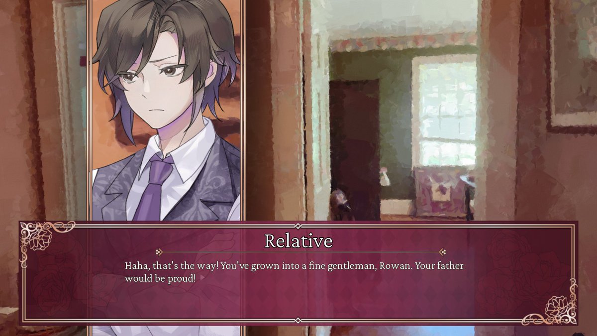 We've been making progress on the post-demo parts of Crimson Waves on the Emerald Sea: Amaranthine Moon! Here's a new look at one of Rowan's scenes~

Wishlist our upcoming vampire otome on Steam: store.steampowered.com/app/3072470/Cr…