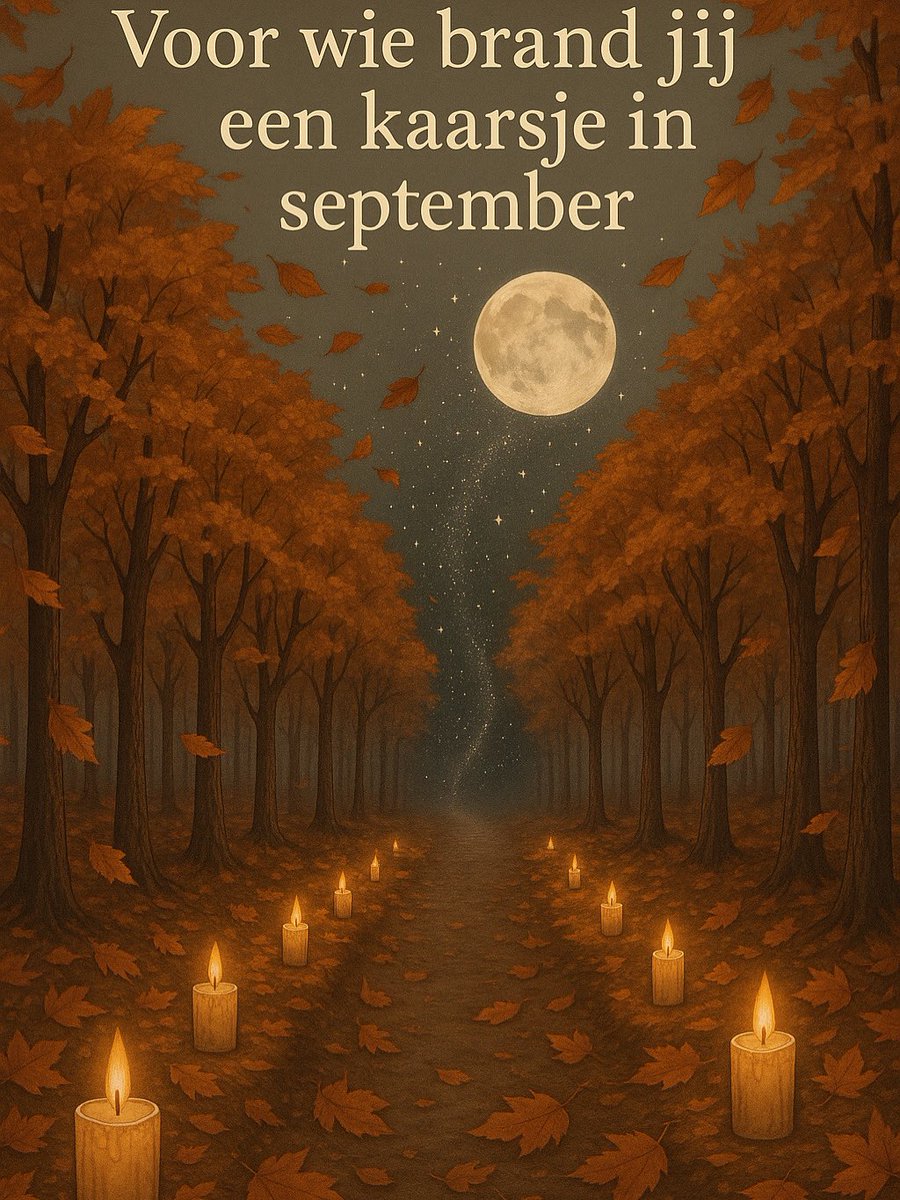 🕯️Voor wie brand jij een kaarsje in 
September is de maand waarin de natuur ons herinnert aan verandering.
De zomer maakt langzaam plaats voor de herfst. Bladeren kleuren goud en bruin, vallen neer, en bedekken het pad dat wij bewandelen. Het is een tijd waarin leven en loslaten