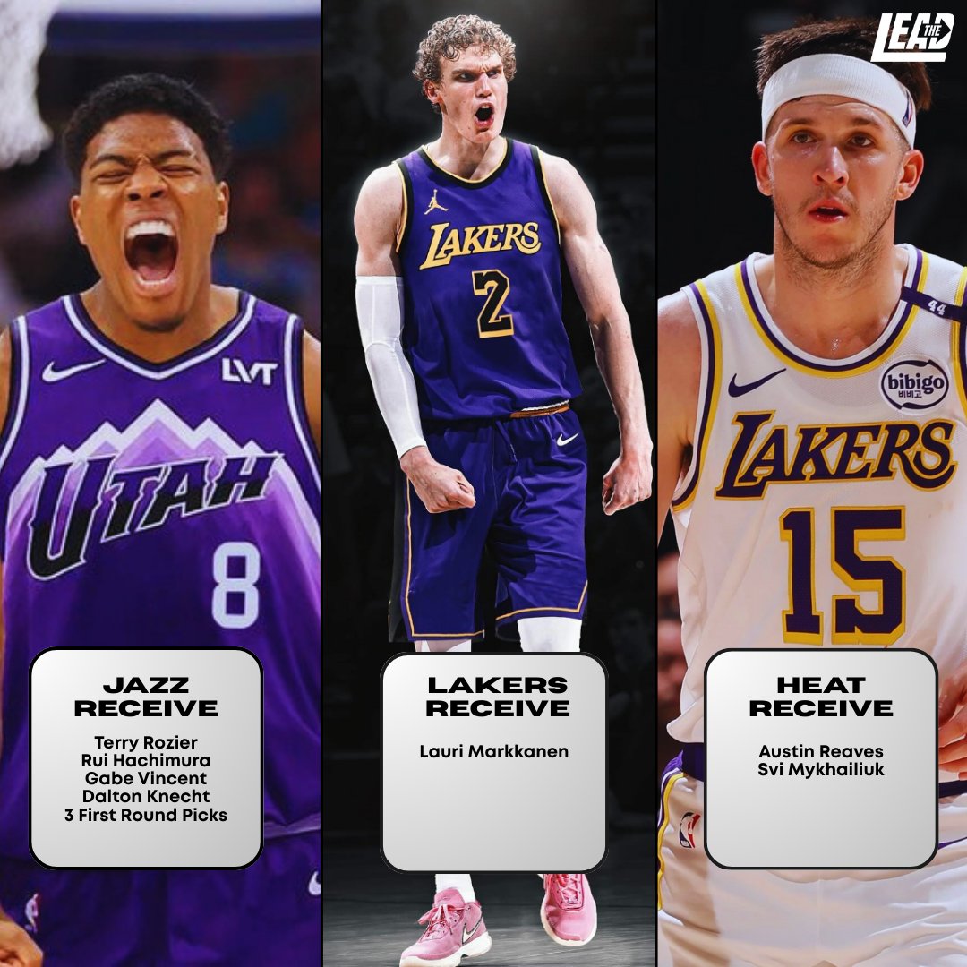 Bleacher Report's 3-Team Blockbuster Trade Idea between the Jazz, Lakers, and Heat by <a href="/AndrewDBailey/">Andy Bailey</a> 

This trade sends Lauri Markkanen to the Lakers, Reaves to the Heat, and the Jazz get players and assets in return

Who says no and who says yes?