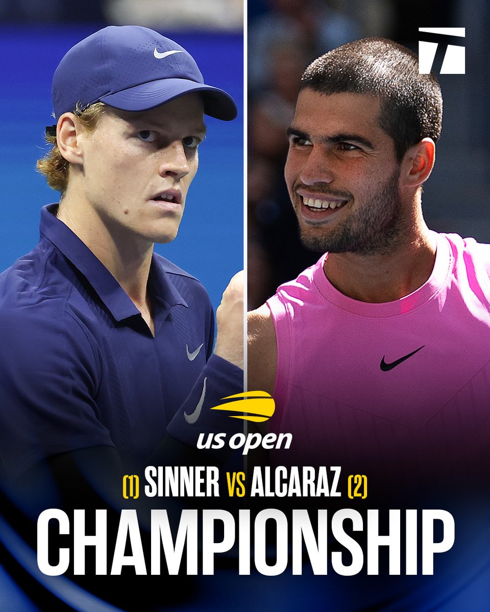 TennisChannel's tweet image. It’ll be a battle for No. 1 in the Big Apple ⚔️

Jannik Sinner and Carlos Alcaraz are set for their third straight slam final showdown!

#USOpen
