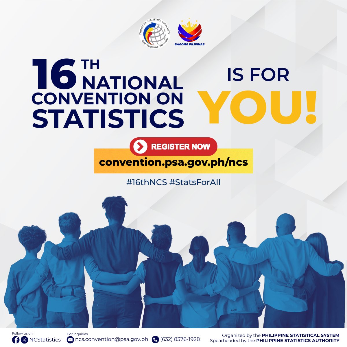 Whether you’re a student, policymaker, or industry leader—this is YOUR space to connect and collaborate.
Join us this October at The Manila Hotel!

Register today at convention.psa.gov.ph/ncs

#16thNCS #StatsForAll