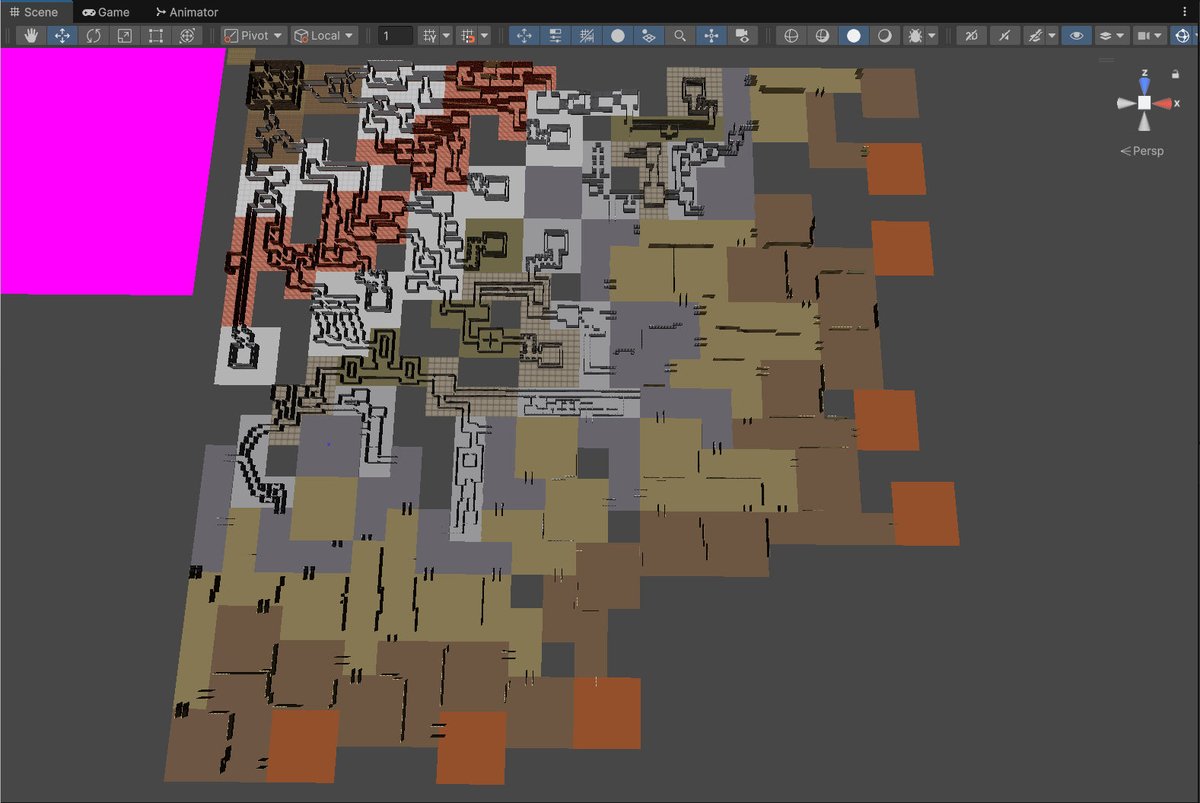 nanashisoft's tweet image. ダンジョンマップは4割ぐらいできたかな(&apos;-&apos;*) #ゲーム制作 #unity6