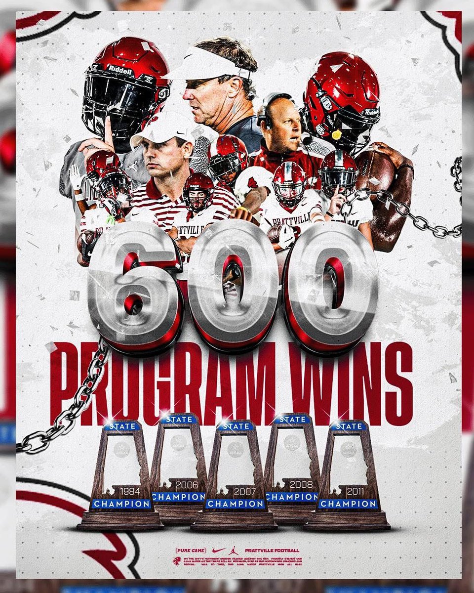Tonight marks a historic milestone — 600 wins in Prattville Football history! 🦁🏈 

Congratulations to all the great players, coaches, and supporters who have shaped this program into what it is today. Here’s to the legacy and the future of Lion Football!