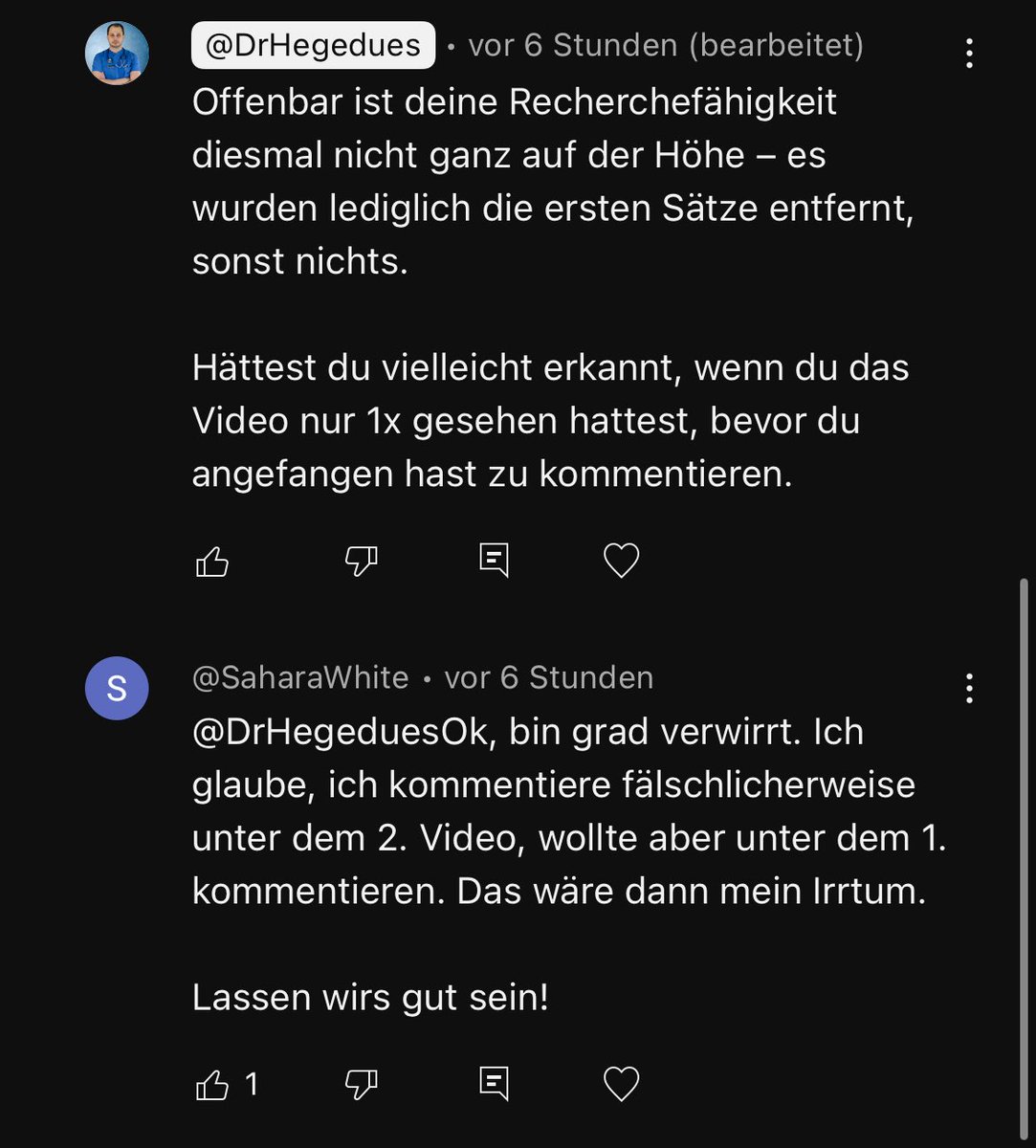 Dieses Gespräch ist ein wunderbares Beispiel – wobei man leider sagen muss, dass sie fast nie zugeben, falsche Tatsachen behauptet zu haben, also dafür Kudos.
1.Video nicht schauen
2.Lügen verbreiten
3.Sich wundern