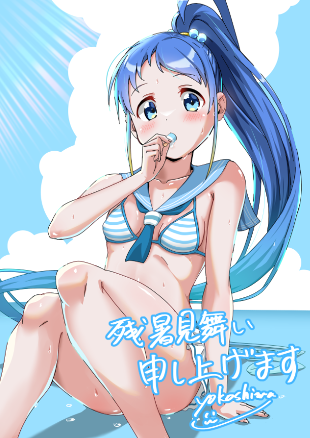 五月雨(艦これ) 「9月だけどまだあっついので残暑見舞い絵五月雨ちゃん」|ヨコシマのイラスト