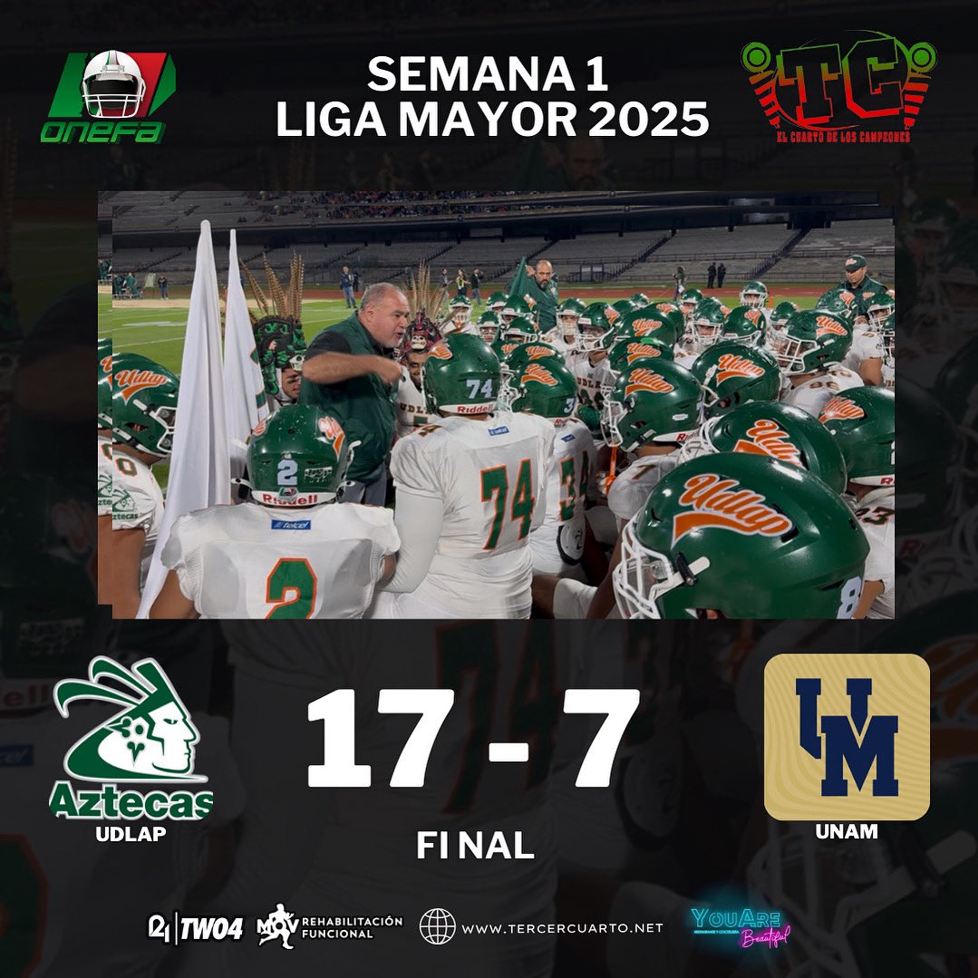 🚌 LOS DE CHOLULA SE LLEVAN EL TRIUNFO A CASA 

SCORE FINAL en el 🏟️ Estadio Olímpico Universitario 

🐾 Pumas CU 7
🏹 Aztecas UDLAP 17

LIGA MAYOR 🇲🇽 ONEFA 2025 

#HablemosDeFootball🗣️🏈