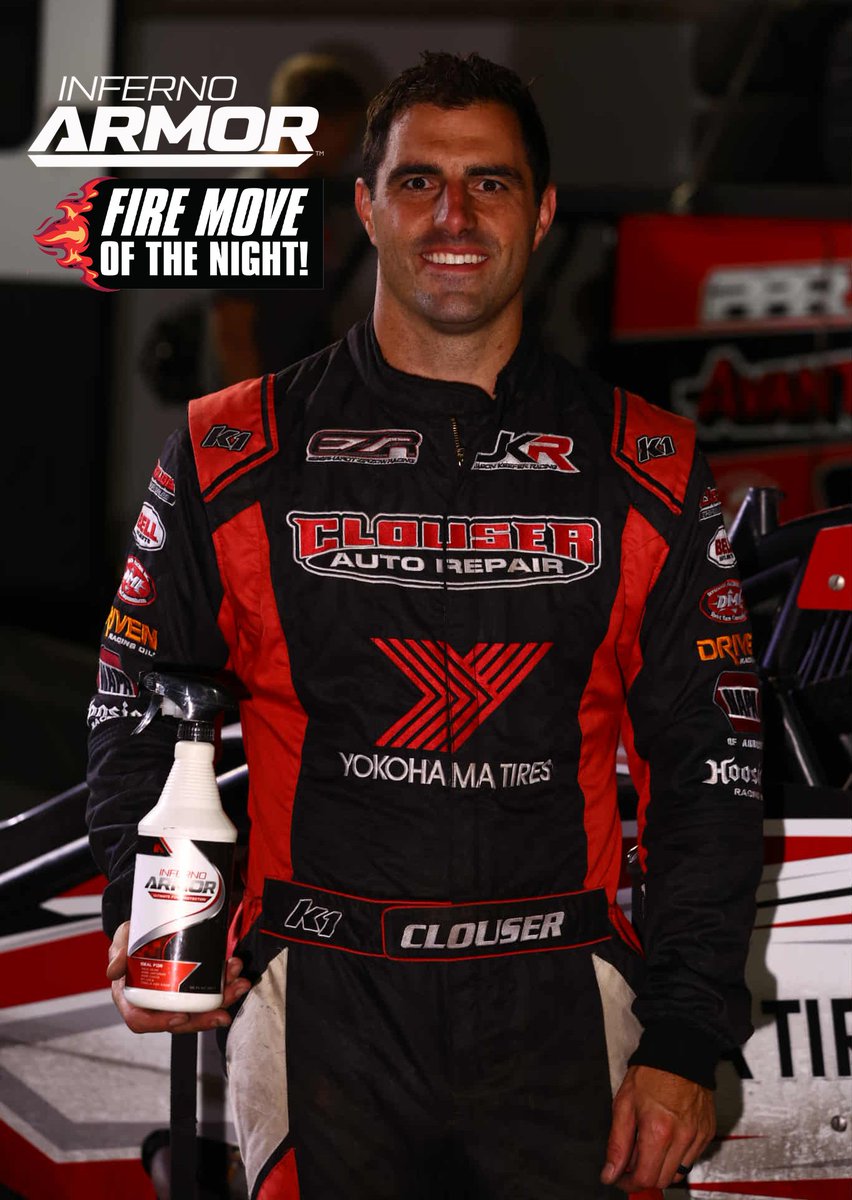 USACNation's tweet photo. .@InfernoArmorUSA Fire Move of the Night! 🔥

In his first 59 career USAC @AMSOILINC National Sprint Car starts, @MarioClouser hadn't cracked the top-5.

Tonight at @TriCity11, he changed all that.

He scores a 5th tonight in what was his first USAC Sprint Car start of the year! https://t.co/Wk0lAcupSM