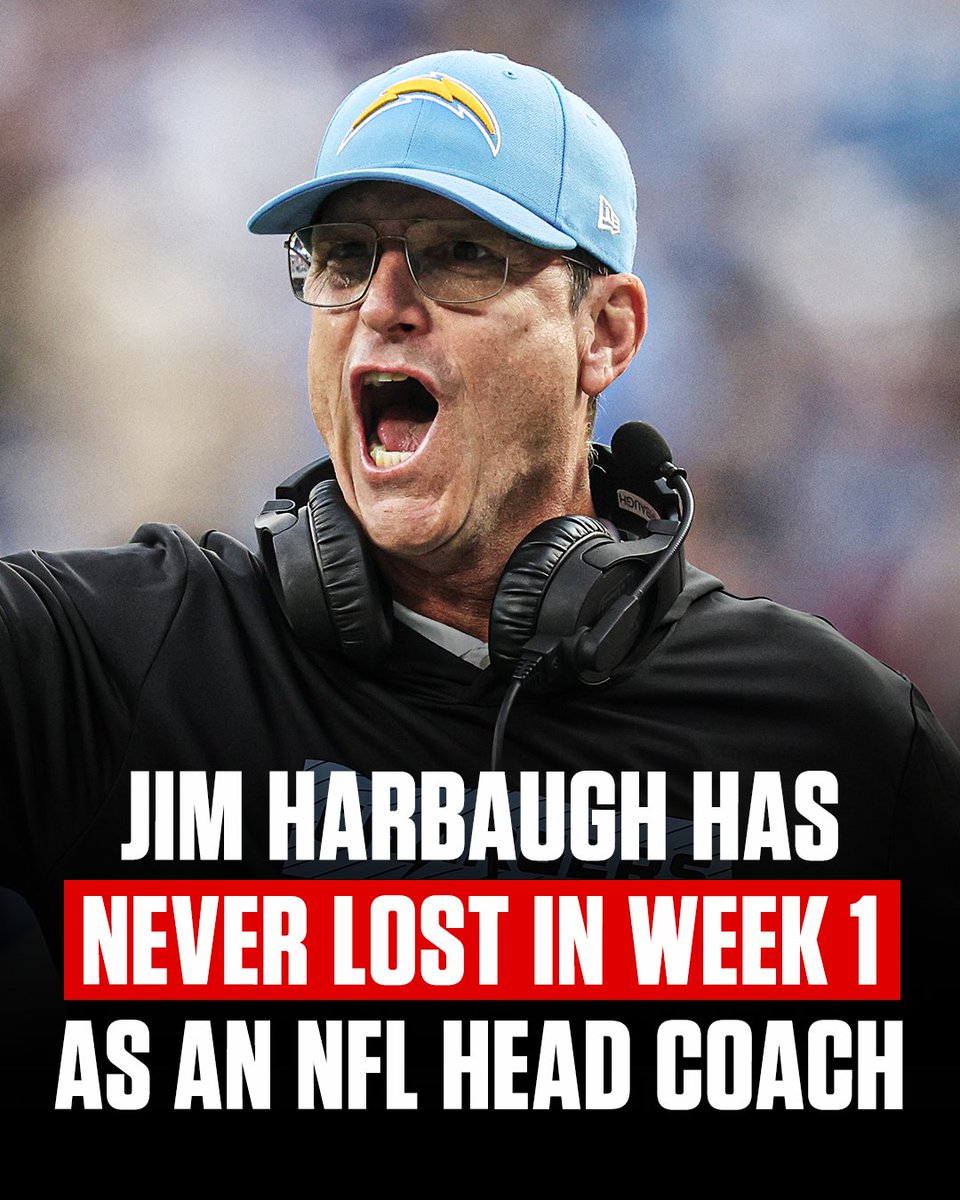 ESPNNFL's tweet image. Another season, another Week 1 win for Harbaugh 🔥

Jim Harbaugh is now 6-0 in Week 1 as an NFL head coach, tying him for the most opening-game wins without a loss all-time.