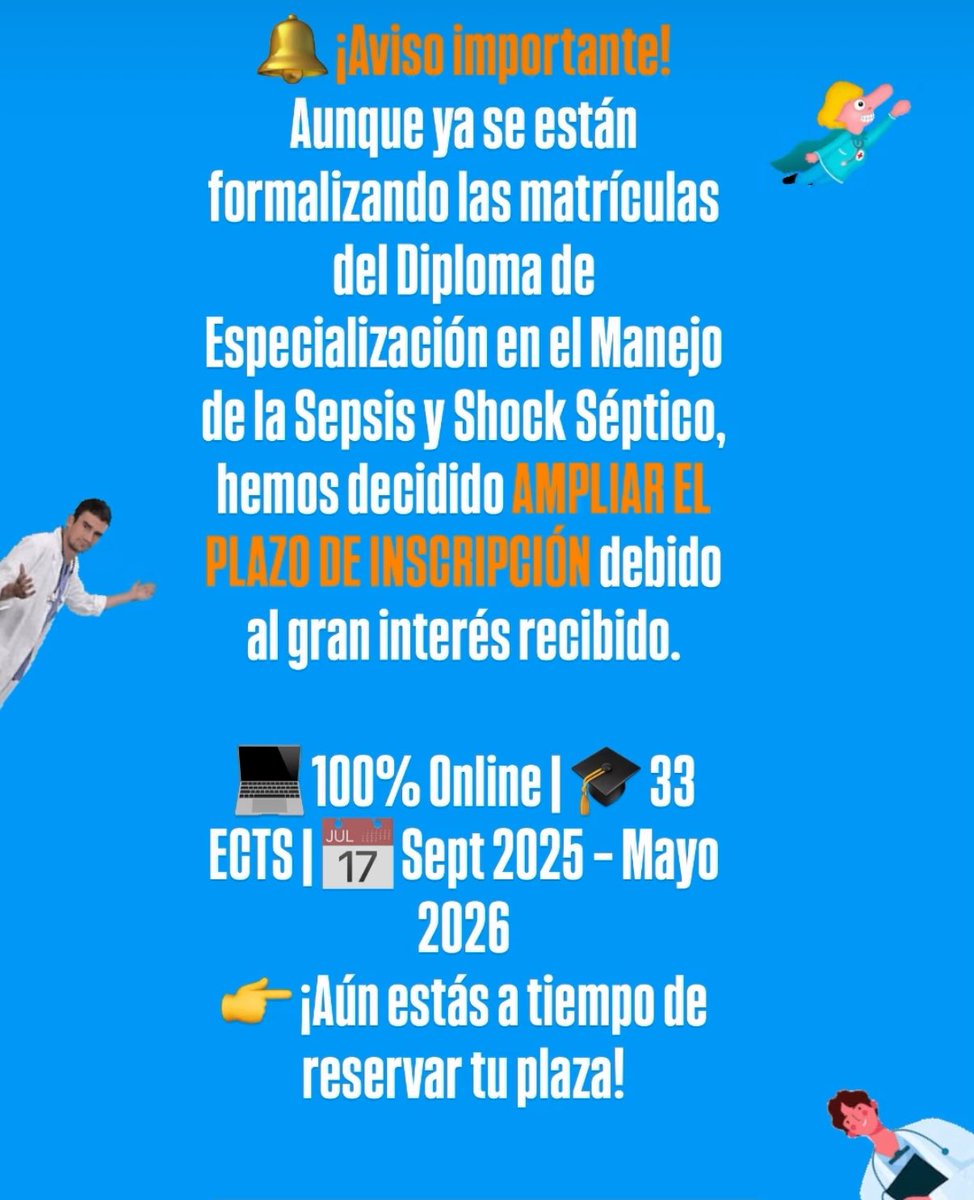 Anestesia Clínico Valencia (@anestesiavalen) on Twitter photo #Sepsis #ShockSéptico #FormaciónMédica <a href="/medicina_uv/">Fac. Medicina UV</a> <a href="/UV_EG/">Universitat València</a> <a href="/GtipoS/">GTIPO-SEDAR</a> <a href="/SCISEDAR/">@SCISEDAR</a> <a href="/bio_critic/">BioCritic</a> <a href="/sedar/">bazar.gan</a>👇👇
instagram.com/stories/aneste…
Inscripciones 🔗 postgrado.adeituv.es/es/cursos/area… #Sepsis #ShockSéptico #FormaciónMédica <a href="/medicina_uv/">Fac. Medicina UV</a> <a href="/UV_EG/">Universitat València</a> <a href="/GtipoS/">GTIPO-SEDAR</a> <a href="/SCISEDAR/">@SCISEDAR</a> <a href="/bio_critic/">BioCritic</a> <a href="/sedar/">bazar.gan</a>👇👇
instagram.com/stories/aneste…
Inscripciones 🔗 postgrado.adeituv.es/es/cursos/area…