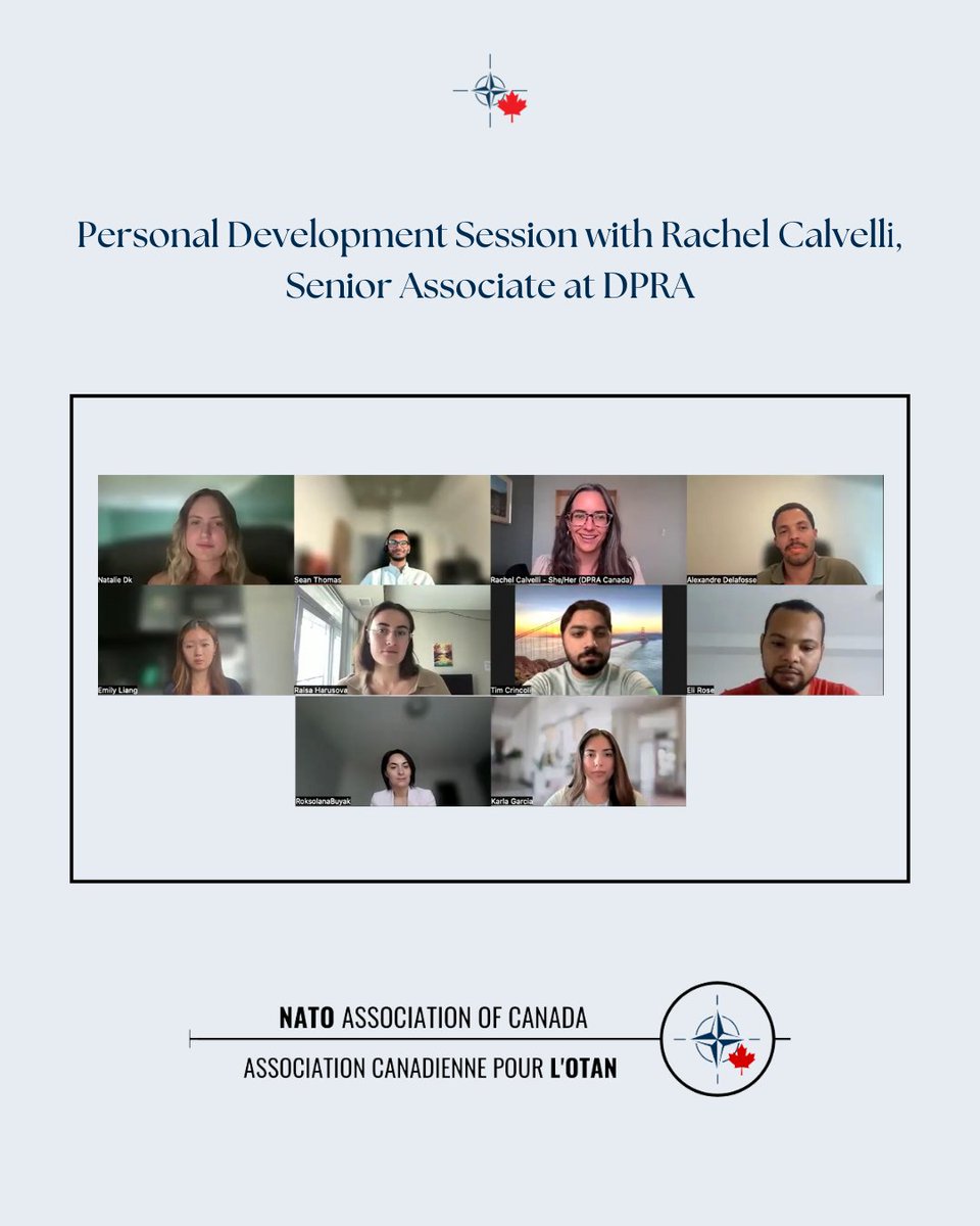 NATOCanada's tweet image. On Aug 26, the NAOC hosted Rachel Calvelli, Senior Associate at DPRA. She stressed the value of mentorship, diverse skills, and networking beyond hiring managers, while encouraging adaptability across sectors. 🌍 #NAOC #CareerDevelopment #Leadership