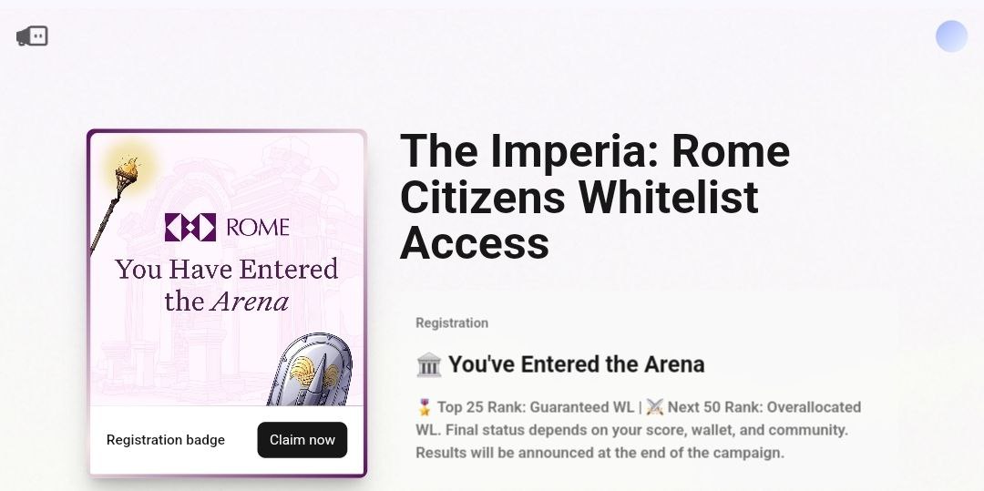 rftechearning's tweet photo. $9M😱 Funding (10k WL)🔥🚀🚀

Rome Genesis Citizens Waitlist Camping Live🔥🔥

Connect With Gmail
Connect Wallet and x 
Complete Task Earn Xp = Get WL

✅Go to: https://t.co/624miQE1Zd https://t.co/Ovasnx5PcV