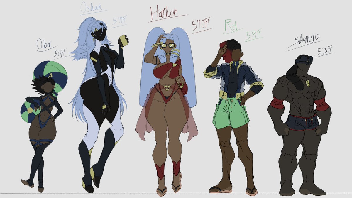 swimsuit ideas i had for the main cast of T.G.O.J.D