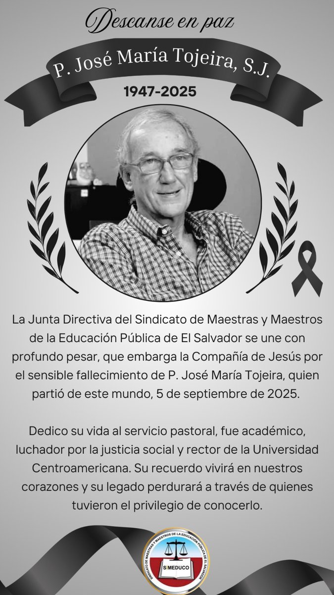 #SIMEDUCO Con profundo pesar comunicamos el sensible fallecimiento del P. José María Tojeira.