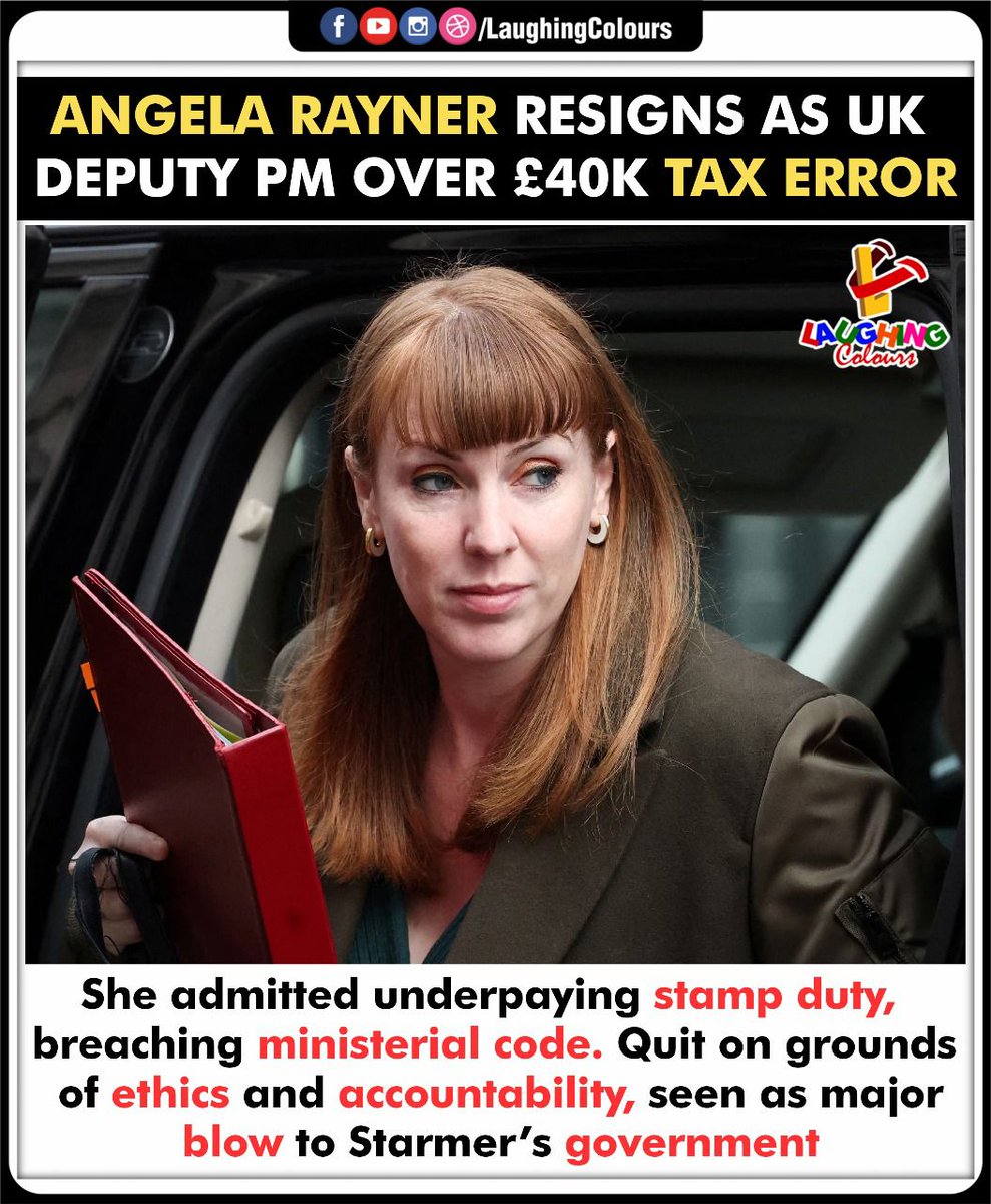 LaughingColours's tweet photo. Rayner quits over tax error 😟

#AngelaRayner #TaxError #UKPolitics #Resignation #Labour #Ethics https://t.co/7AYyRWUUWY