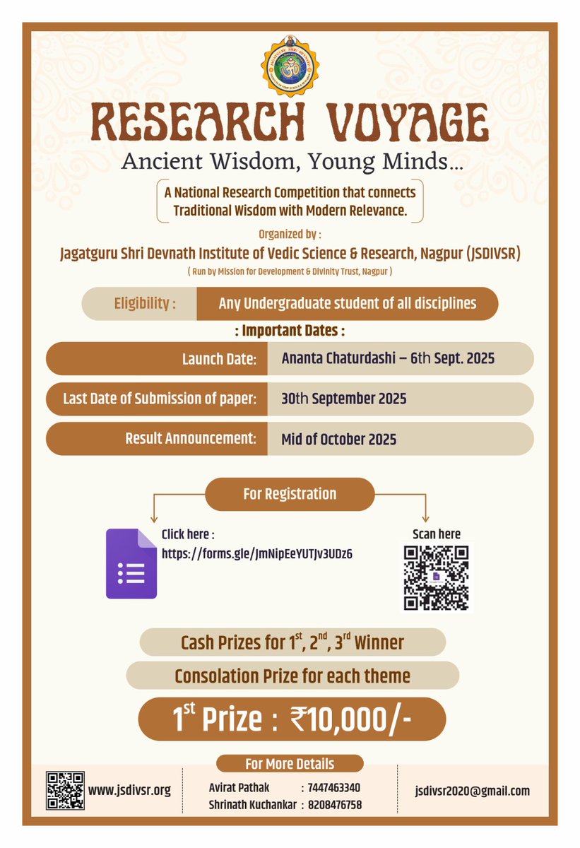 jsdivsr's tweet image. 🌿📜 🇷‌🇪‌🇸‌🇪‌🇦‌🇷‌🇨‌🇭‌ 🇻‌🇴‌🇾‌🇦‌🇬‌🇪‌ – 𝕬 𝖓𝖆𝖓𝖙𝖎𝖔𝖓𝖆𝖑 𝖗𝖊𝖘𝖊𝖆𝖗𝖈𝖍 𝖈𝖔𝖒𝖕𝖊𝖙𝖎𝖙𝖎𝖔𝖓  📜🌿

“When tradition meets innovation, a new era of knowledge begins.”

JSDIVSR with great honor, announces:

📝 Registration:
 *forms.gle/JmNipEeYUTJv3U…*