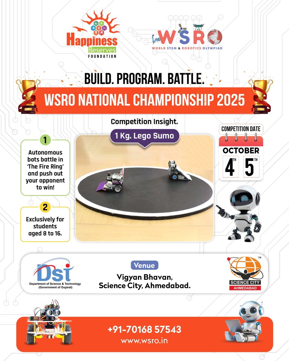 WSROIndia's tweet image. 4. #RoboticsCompetition #Robotics #LEGO #LEGOSumo #WSRO #WSROIndia #NationalChampionship #STEM #STEMeducation #Programming #Coding #RoboticsChallenge #RoboticsBattle #RoboticsTournament #ScienceCityAhmedabad #AhmedabadEvents #FutureEngineers #TechSkills #Innovation #RoboBattle