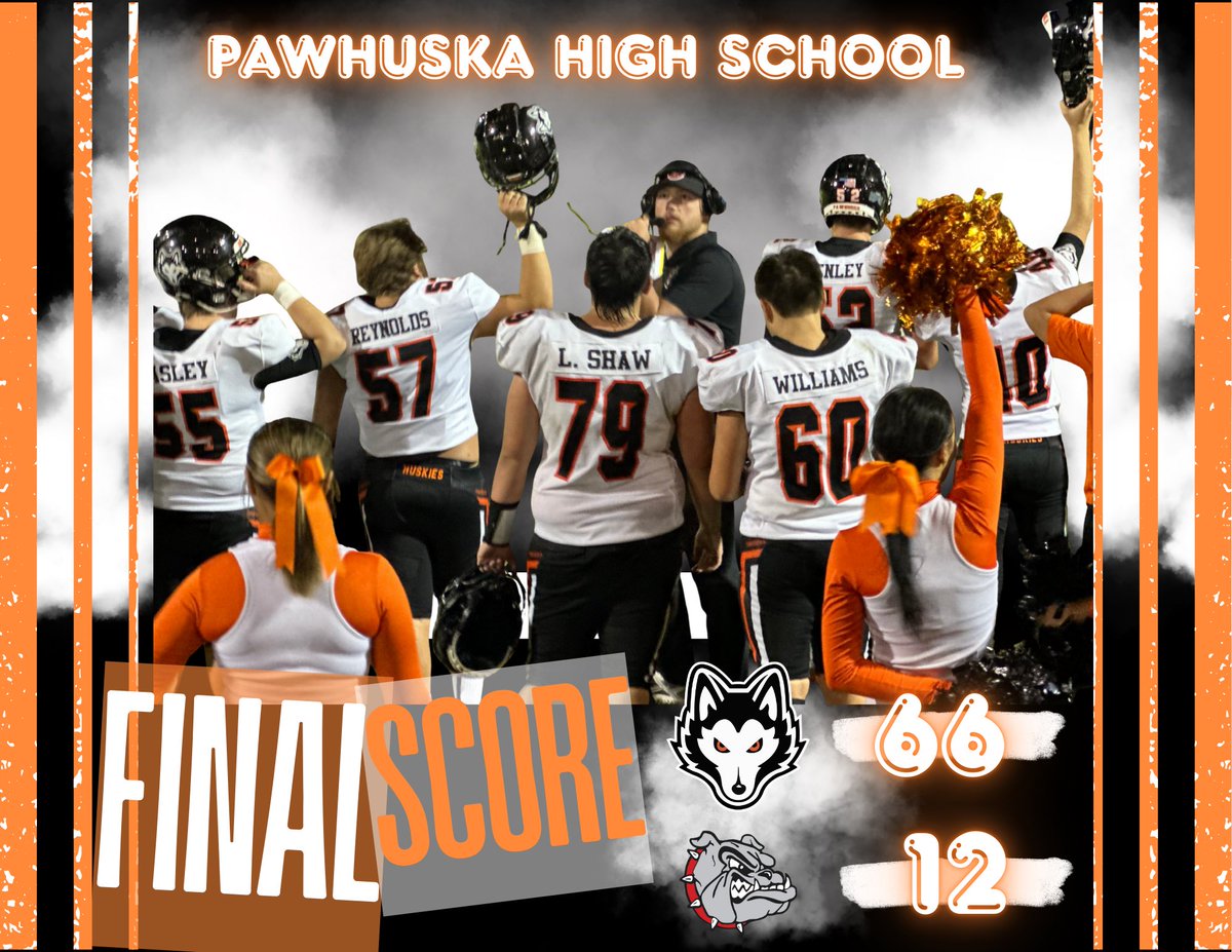 Pawhuska Athletics (@pawhuskasports) on Twitter photo Final: Pawhuska 66 π Meeker 12
Huskies hit the long drive to Meeker tonight and came back Victorious ππ½ππͺπ½π€π₯
#PawhuskaHuskies #FridayNightLights #OKPreps #HighSchoolFootball #DawgsEAT #HTH
<a href="/CoachHennesy/">Matt Hennesy</a> <a href="/CoachHughesPHS/">Tyler Hughes π</a> <a href="/Foreman0804/">Coach Marshall Foreman</a> <a href="/kanemforeman/">kane foreman</a> <a href="/Jarek_Edwards/">Jarek Edwards</a> <a href="/Danejensen66/">dane jensen</a> Final: Pawhuska 66 π Meeker 12
Huskies hit the long drive to Meeker tonight and came back Victorious ππ½ππͺπ½π€π₯
#PawhuskaHuskies #FridayNightLights #OKPreps #HighSchoolFootball #DawgsEAT #HTH
<a href="/CoachHennesy/">Matt Hennesy</a> <a href="/CoachHughesPHS/">Tyler Hughes π</a> <a href="/Foreman0804/">Coach Marshall Foreman</a> <a href="/kanemforeman/">kane foreman</a> <a href="/Jarek_Edwards/">Jarek Edwards</a> <a href="/Danejensen66/">dane jensen</a>