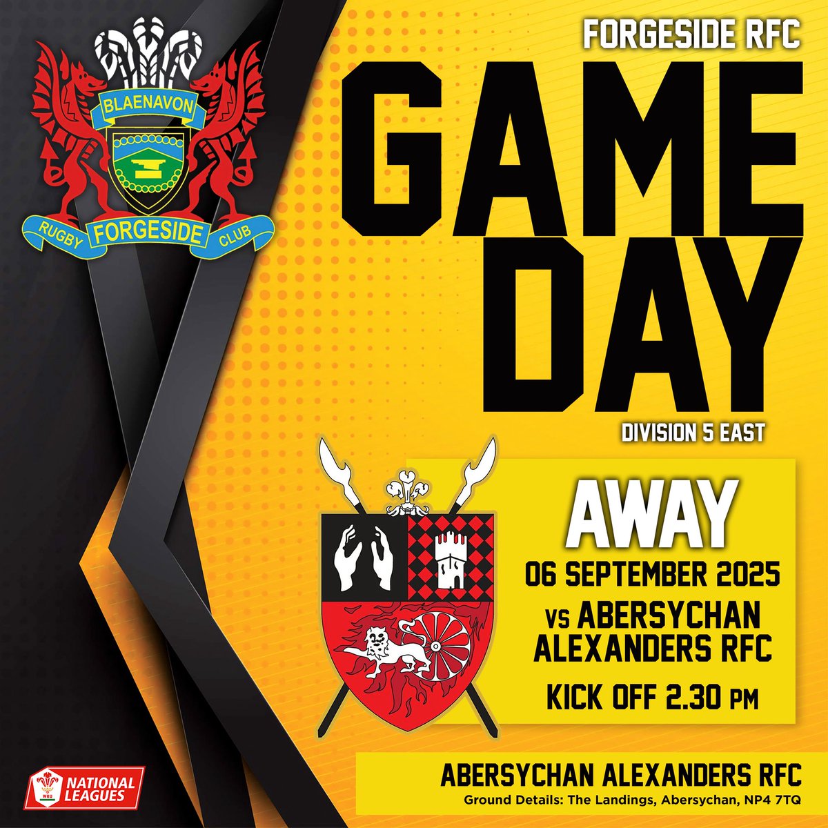 ForgesideRFC's tweet image. 1STXV GAME DAY 

📆 Saturday 6th September 2025
🏉 Abersychan ARFC
📌 The Landings NP4 7TQ
🌤 Dry
🕜 14:30
🏆 WRU League 5 East 

We kick off the league season away to abersychan 

All support welcome.