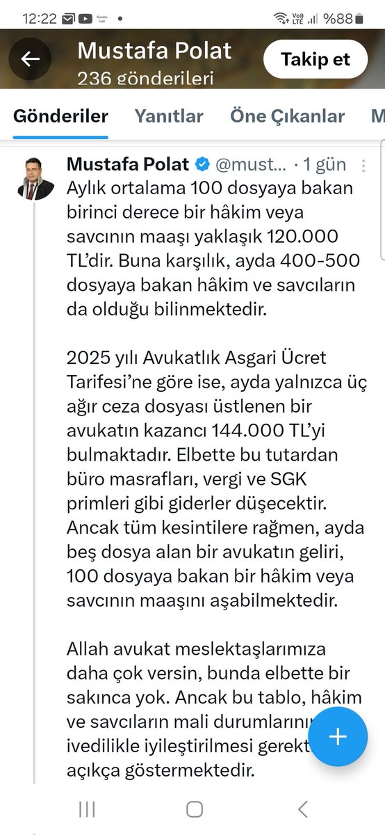 <a href="/cuneytozdemir/">cüneyt özdemir</a> <a href="/yilmaztunc/">Yılmaz TUNÇ</a> Hakim <a href="/mustafpol/">Mustafa Polat</a> twitinizle eş zamanlı bu paylaşımı yapmış. Paylaşımın altında sorduğum soruyu size de soruyorum; geçim sıkıntısı yüzünden  İntahar eden serbest avukatları duymamış olabilir misiniz?En azi 300-500 dava dosyası bakan  Kamu Avukatınin 69.000 TL maaş aldığını?Geçiniz