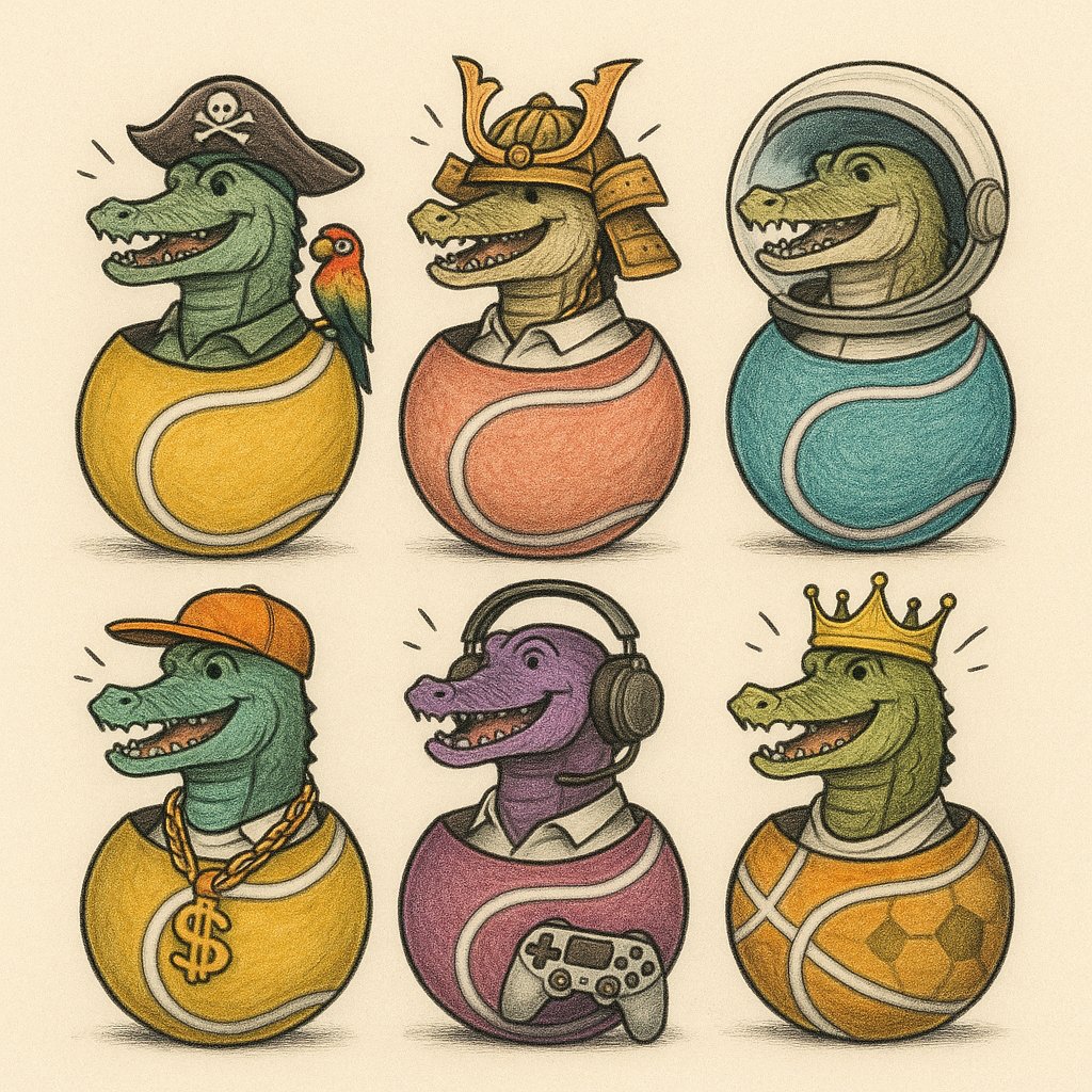 3️⃣🎨 Visual Identity:
Style: pencil / paper textured ✏️
Mascot: a croco bursting out of a tennis ball 🎾
Variants: golden, astronaut, pirate, rapper, superhero, etc.
👉 Every Croco GOAT is unique, fun, and unforgettable.
#CrocoGOAT #NFTs #CryptoArt #NFT #community #GOAT #meme