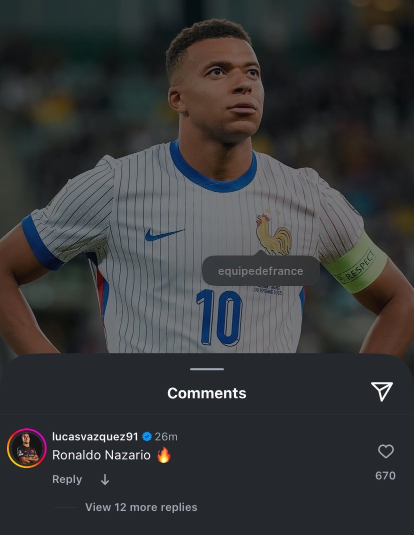 👀 Lucas Vazquez à Mbappé sur IG : "Ronaldo Nazario". ✅⭐️
