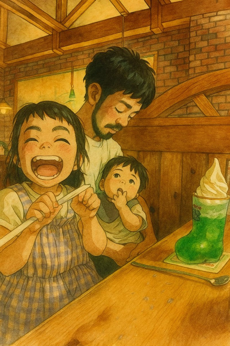 大役事に参加💐孫が行くならとおじいちゃんが参加してくれるようになったことは、結婚当初からしたら奇跡のよう。
おじいちゃんの腰を孫がパンパン🙌
終わってからみんなでコメダへ☕️初めてのながぐつジュースに大興奮の娘でした🍹🍈

#家庭連合　#家庭連合解散STOP #家族
#家庭　#三世代