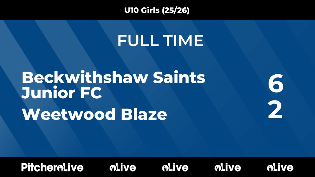 FULL TIME: Beckwithshaw Saints Junior FC 6 - 2 Weetwood Blaze
#BECWEE #Pitchero
bsjfc.co.uk/teams/278390/m…